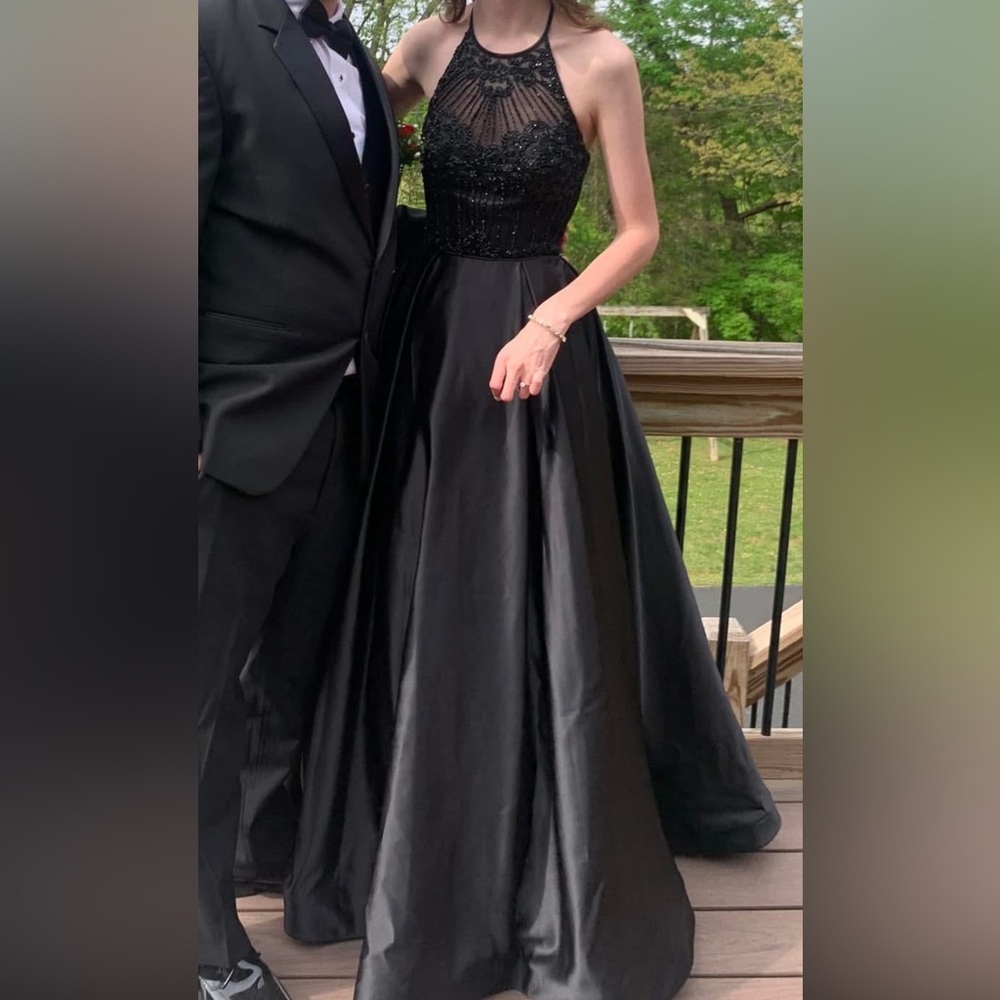 Sherri Hill Black Embellished Halter Gown for Prom